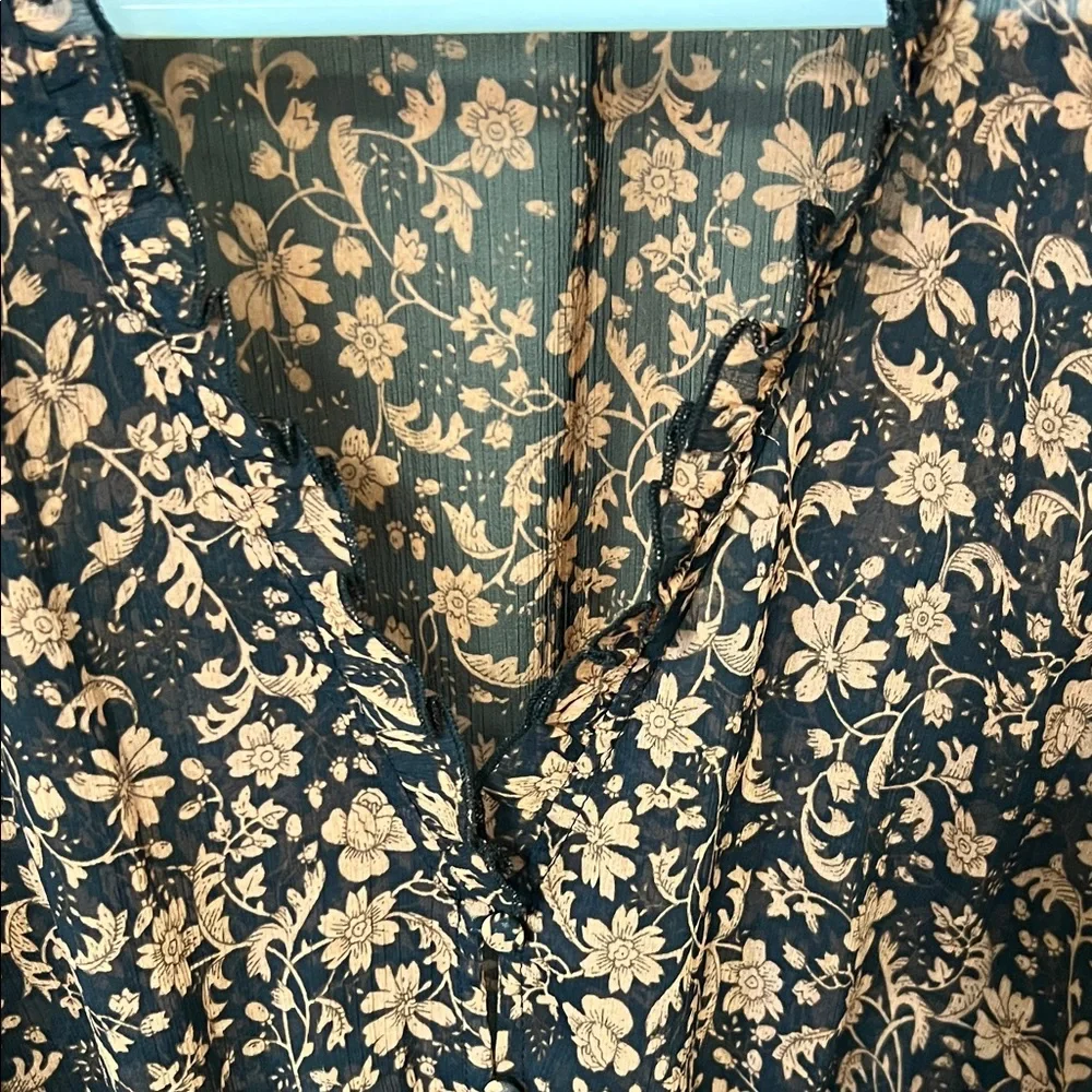 Lulu's She’s The Sweetest Black and Brown Floral Long Sleeve Sheer Blouse Size S - Picture 4 of 12